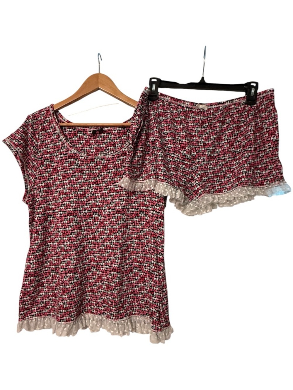 Kensie XL Bow Print Pajama Set Coquette Lace Trim Soft Sleepwear Y2K Cute